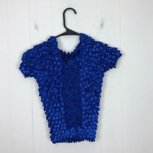 Vintage 90s “Popcorn” Short Sleeve Top Shiny Blue OS